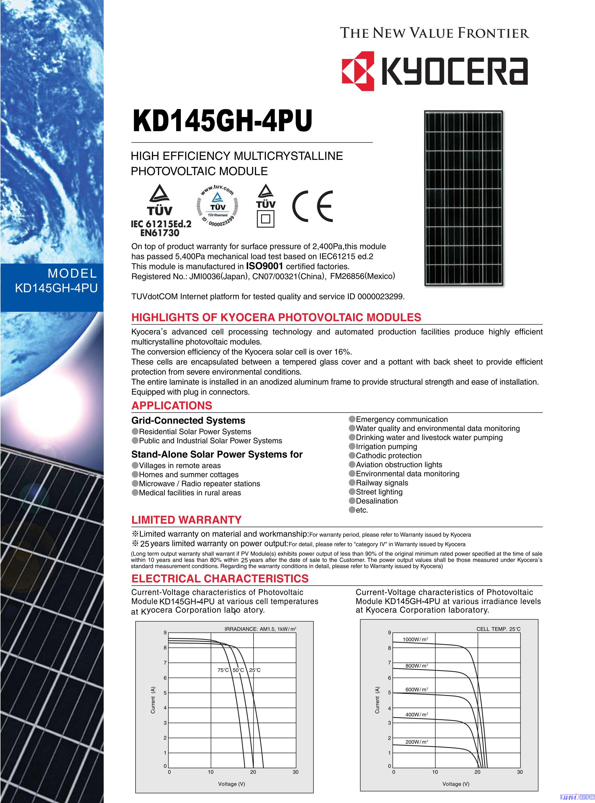 太陽能光電板 型號:KD145GH-4PU(圖1)